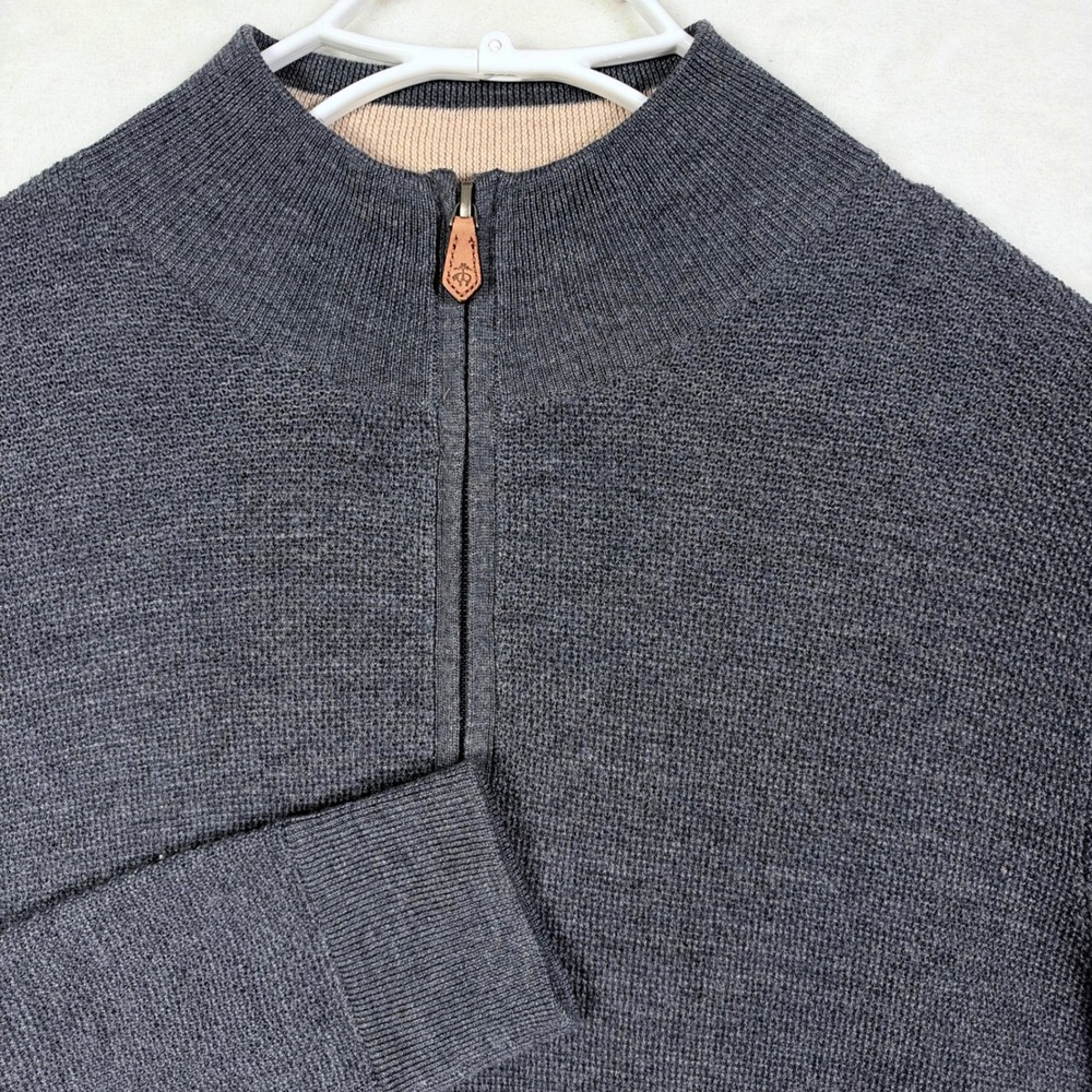Brooks Brothers Mens Large Charcoal Grey Extra Fine Italian Merino Wool 1/4 Zip